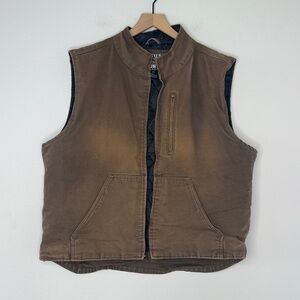 Casual Country Outfitters Canvas Vest Brown 2XL Quilt Lined Faded Vintage Flawed